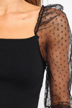 Women’s Square Neck Sheer Sleeve Top
