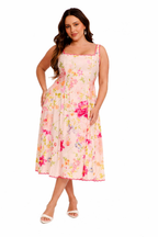Women’s Square Neck Strap Smocked Back Midi Dress