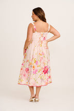 Women’s Square Neck Strap Smocked Back Midi Dress