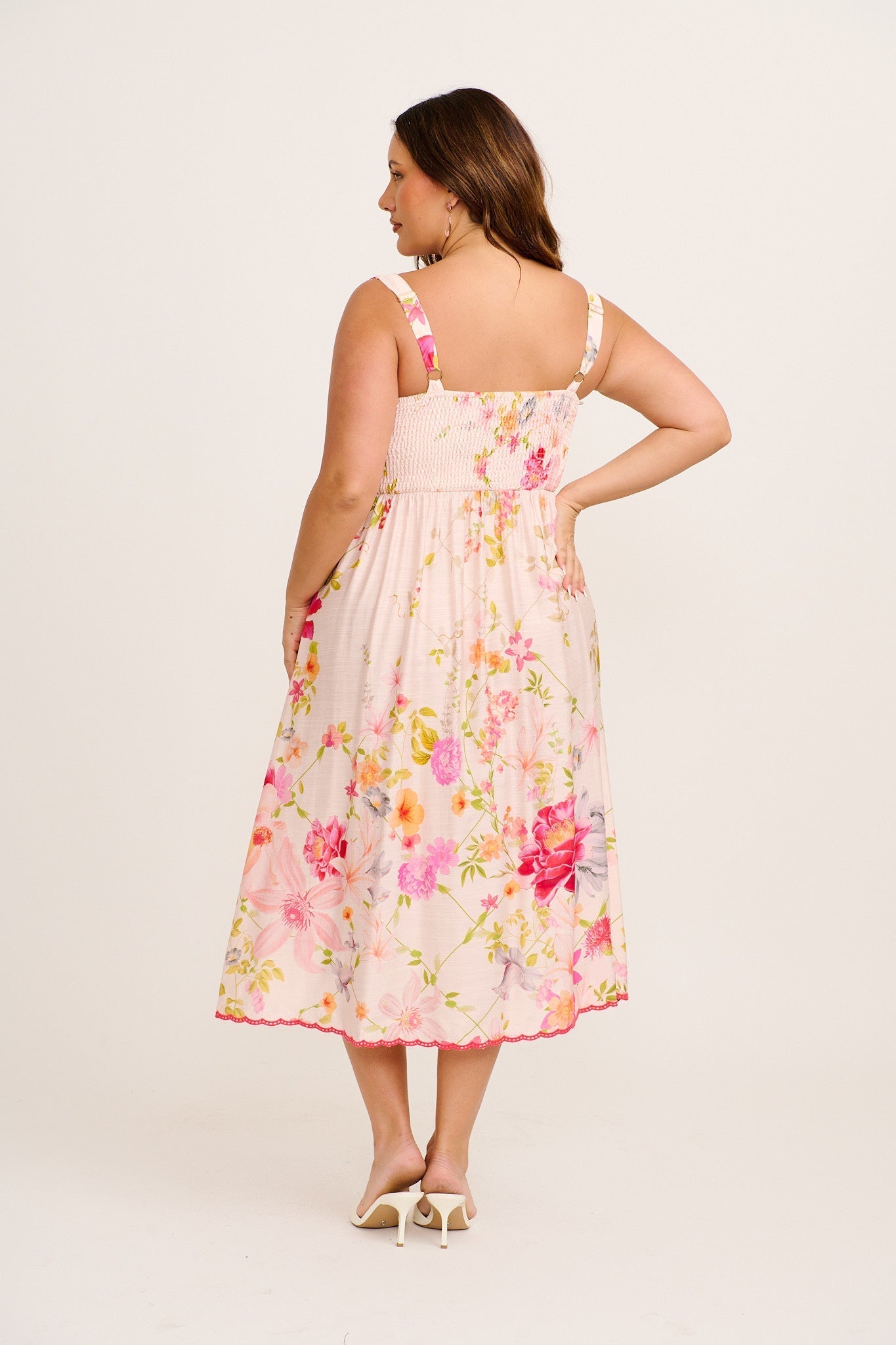 Women’s Square Neck Strap Smocked Back Midi Dress