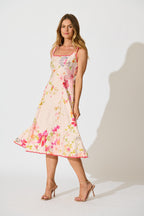 Women’s Square Neck Strap Smocked Back Midi Dress