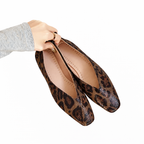 Women’s Square Toe Slip-On Flats with Multi-Tone Spot Pattern