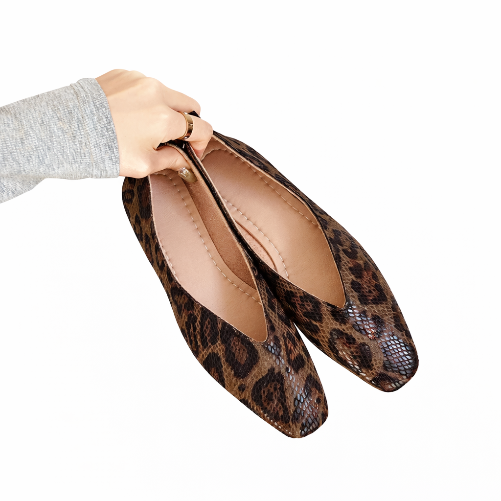 Women’s Square Toe Slip-On Flats with Multi-Tone Spot Pattern