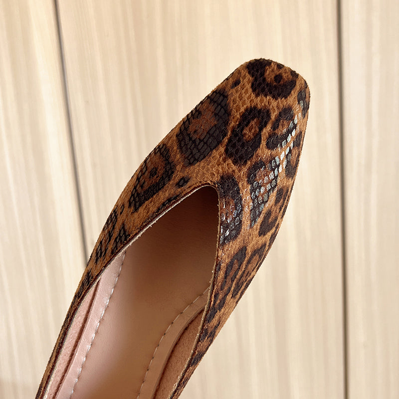 Women’s Square Toe Slip-On Flats with Multi-Tone Spot Pattern