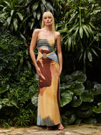 Women’s Straight Neck Maxi Dress with Adjustable Straps and Ruched Bodice