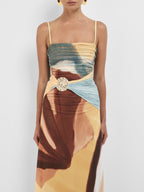 Women’s Straight Neck Maxi Dress with Adjustable Straps and Ruched Bodice