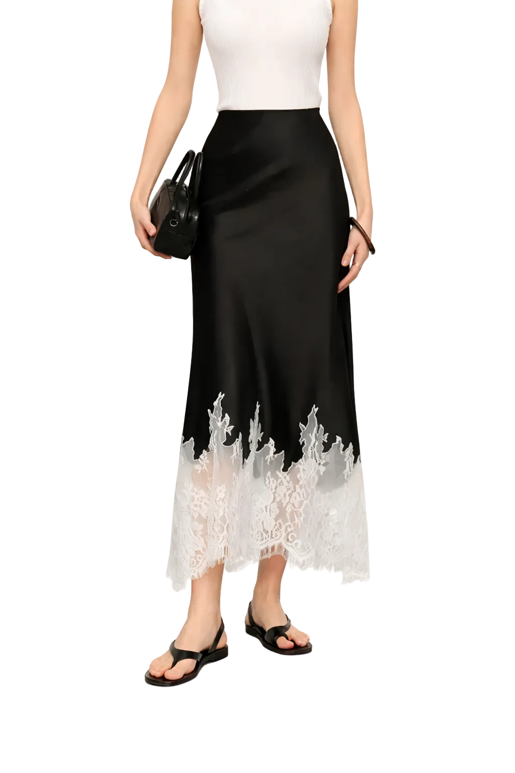 Women’s Straight Silhouette Lace Hem Midi Skirt