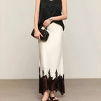 Women’s Straight Silhouette Lace Hem Midi Skirt