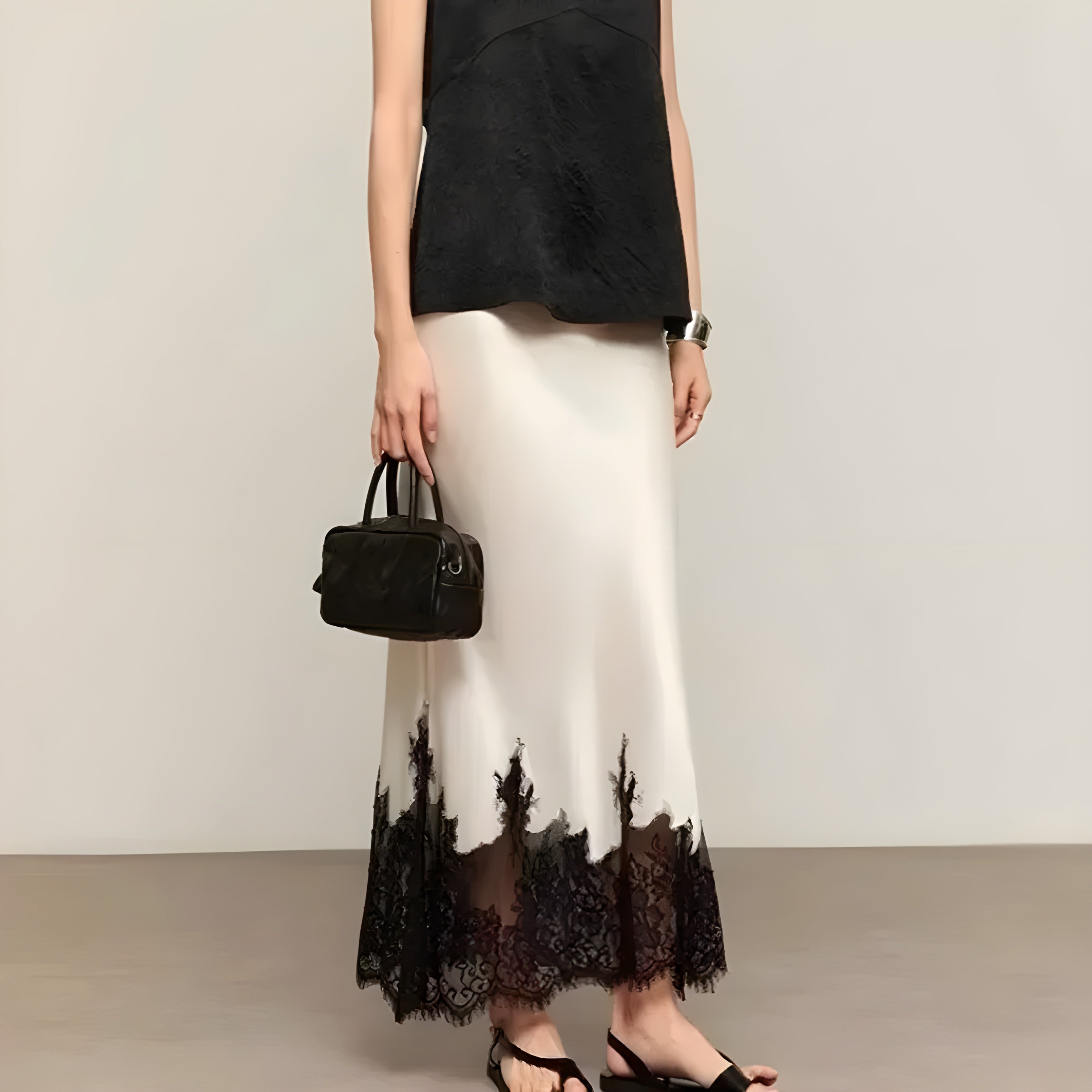 Women’s Straight Silhouette Lace Hem Midi Skirt
