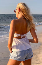 Women’s Strapless Peplum Top with Straight Neckline