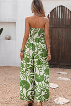 Women’s Strapless Printed Smocked Wide Leg Jumpsuit