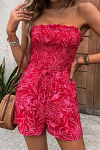 Women’s Strapless Smocked Printed Jumpsuit