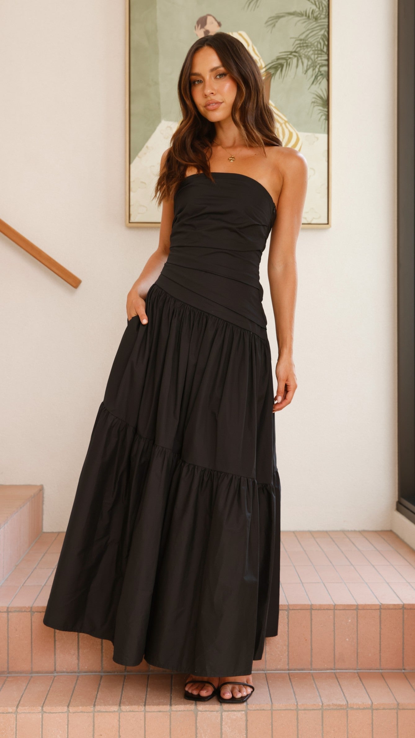 Women’s Strapless Tiered Maxi Dress