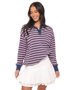 Women’s Striped Long Sleeve Polo Top