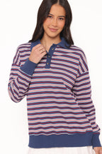 Women’s Striped Long Sleeve Polo Top