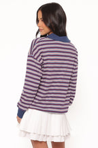 Women’s Striped Long Sleeve Polo Top