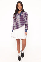 Women’s Striped Long Sleeve Polo Top