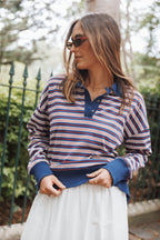 Women’s Striped Long Sleeve Polo Top