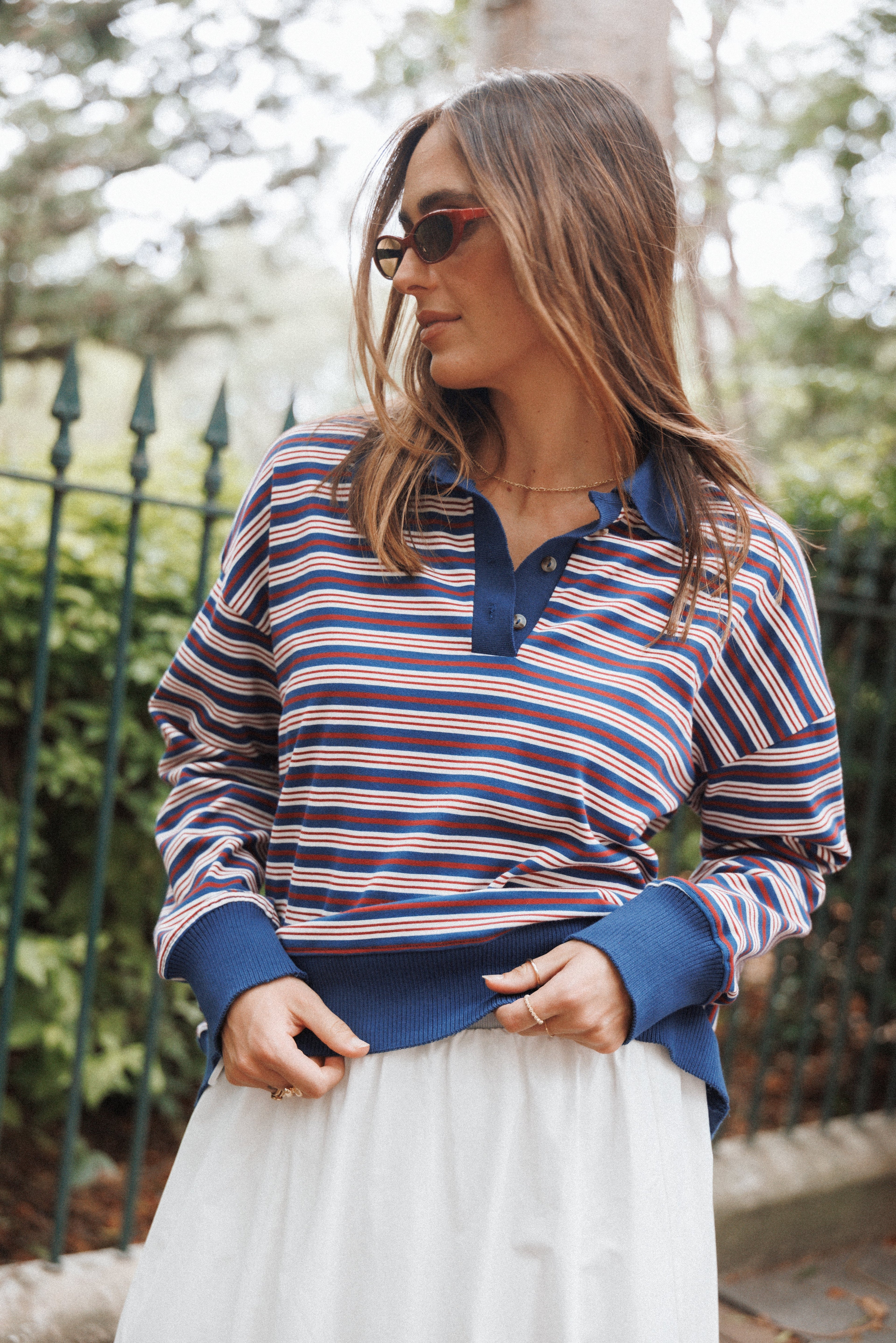 Women’s Striped Long Sleeve Polo Top