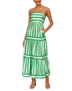Women’s Striped Spaghetti Strap Tiered Maxi Dress