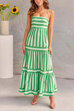 Women’s Striped Spaghetti Strap Tiered Maxi Dress