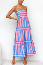 Women’s Striped Spaghetti Strap Tiered Maxi Dress