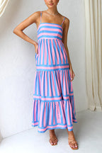 Women’s Striped Spaghetti Strap Tiered Maxi Dress