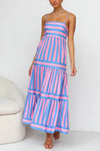 Women’s Striped Spaghetti Strap Tiered Maxi Dress