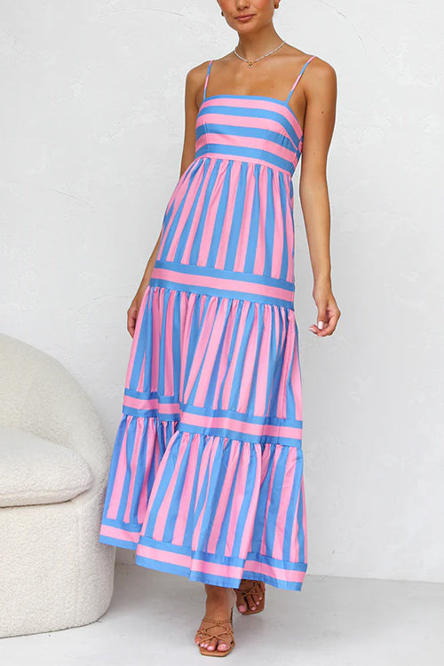 Women’s Striped Spaghetti Strap Tiered Maxi Dress