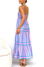 Women’s Striped Spaghetti Strap Tiered Maxi Dress