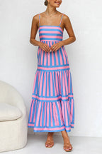 Women’s Striped Spaghetti Strap Tiered Maxi Dress