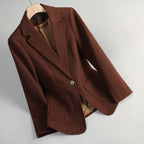 Women’s Textured Single-Button Blazer with Notch Lapel and Patch Pockets