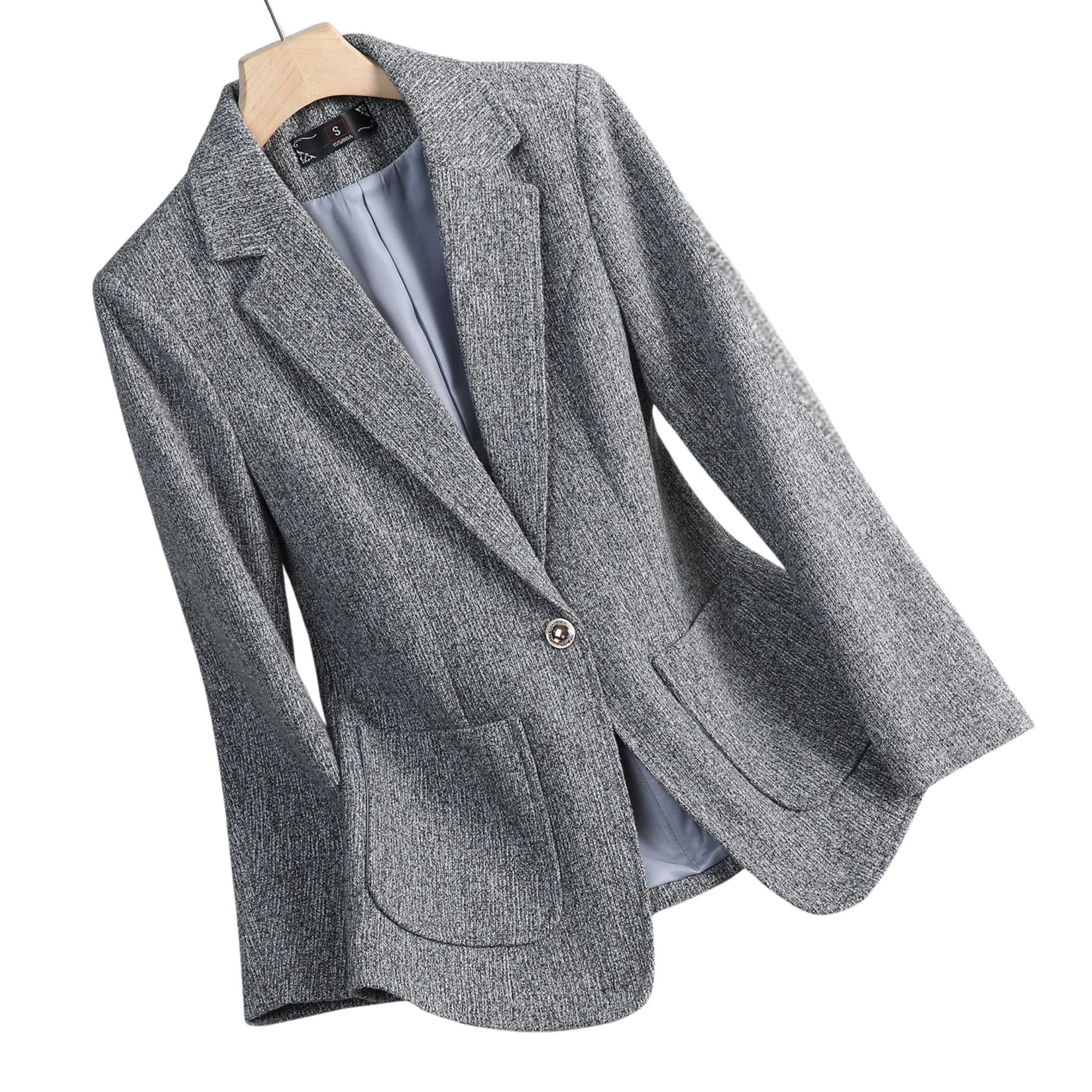 Women’s Textured Single-Button Blazer with Notch Lapel and Patch Pockets