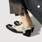 Women’s Rounded Toe Strap Shoes with Contrast Panel and Buckle Detail