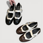 Women’s Rounded Toe Strap Shoes with Contrast Panel and Buckle Detail