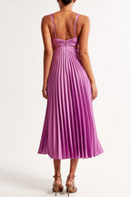 Women’s V-Neck Cut-Out Waist Sleeveless Pleated Maxi Dress