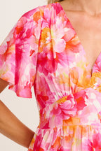 Women's Tiered Floral Mini Dress with Flutter Sleeves