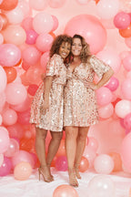 Women’s V Neck Short Sleeve Elastic Waist Sequin Mini Dress