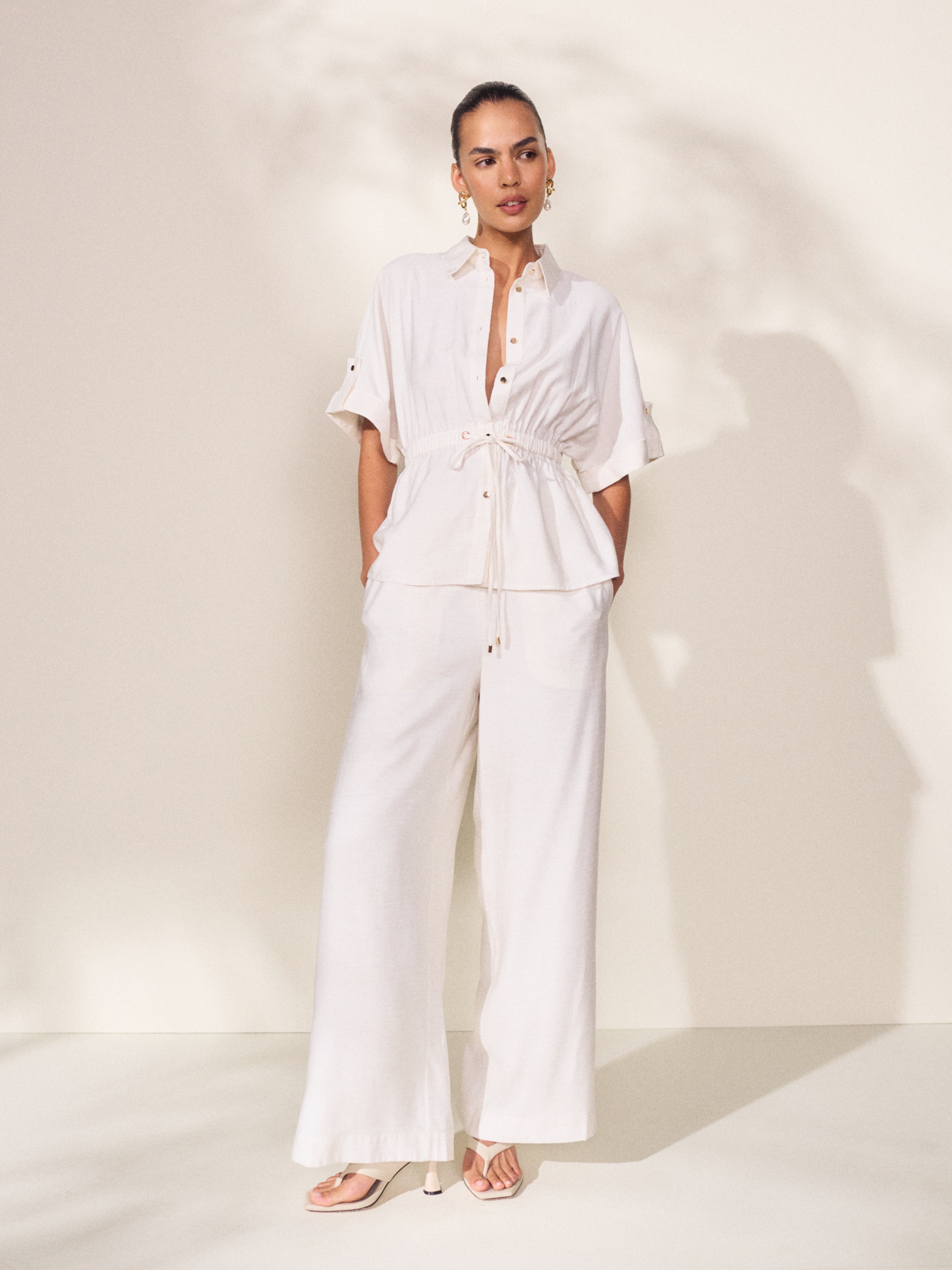 Women’s Wide-Leg Drawstring Waist Pants with Elastic Waistband
