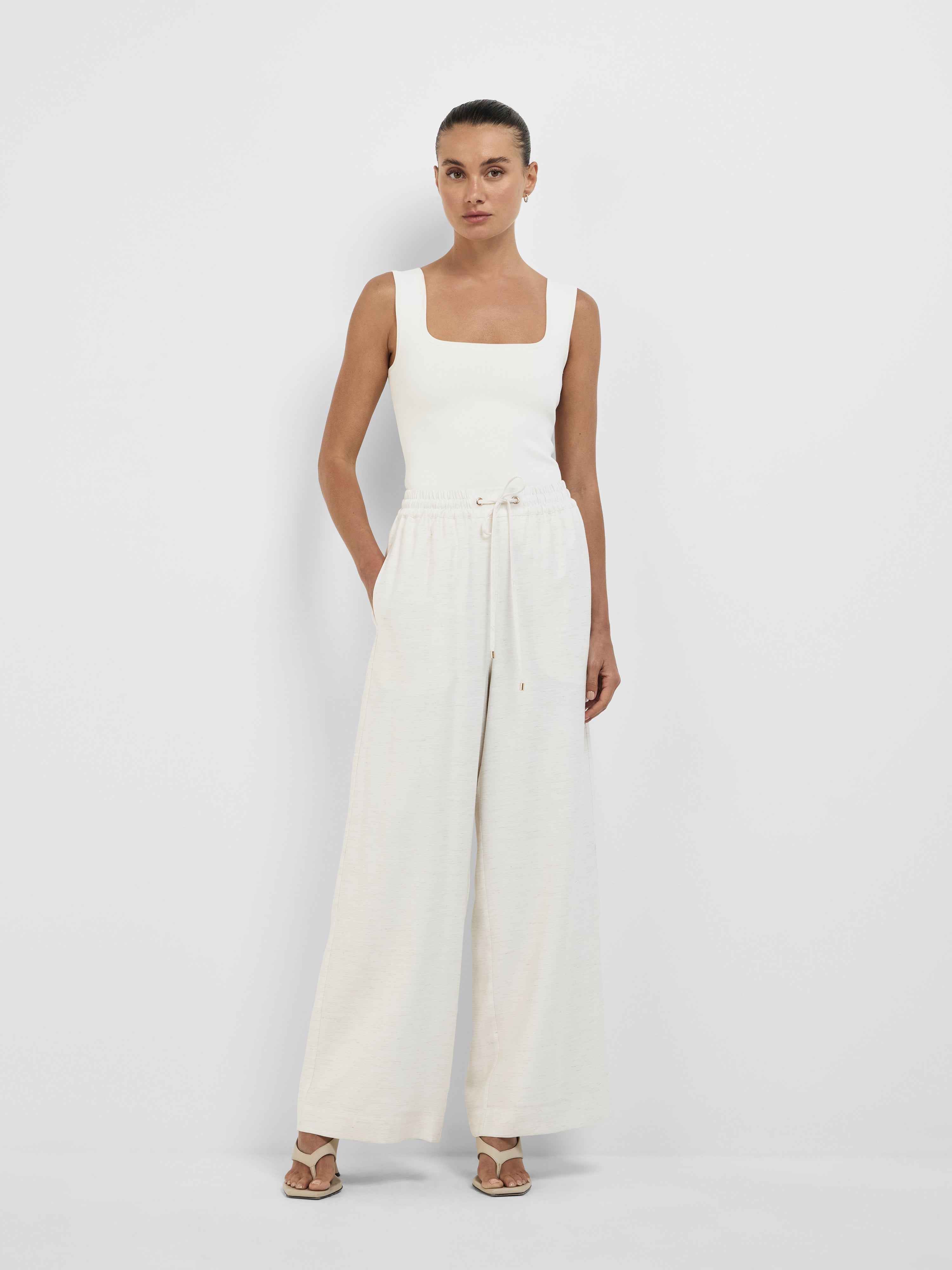 Women’s Wide-Leg Drawstring Waist Pants with Elastic Waistband