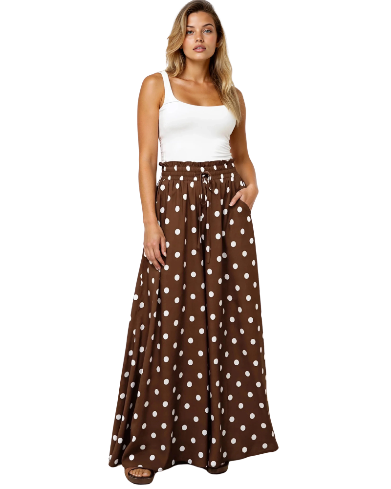 Women’s Wide Leg Pants Elasticated Waist Polka Dot Print Pants