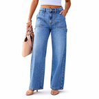 Women’s Wide Straight Leg Utility Pocket Denim Pants