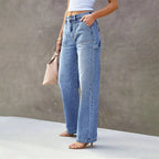Women’s Wide Straight Leg Utility Pocket Denim Pants