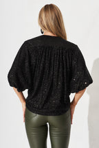 Women’s Draped Wrap Front Batwing Sleeve Sequin Blouse
