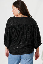 Women’s Draped Wrap Front Batwing Sleeve Sequin Blouse
