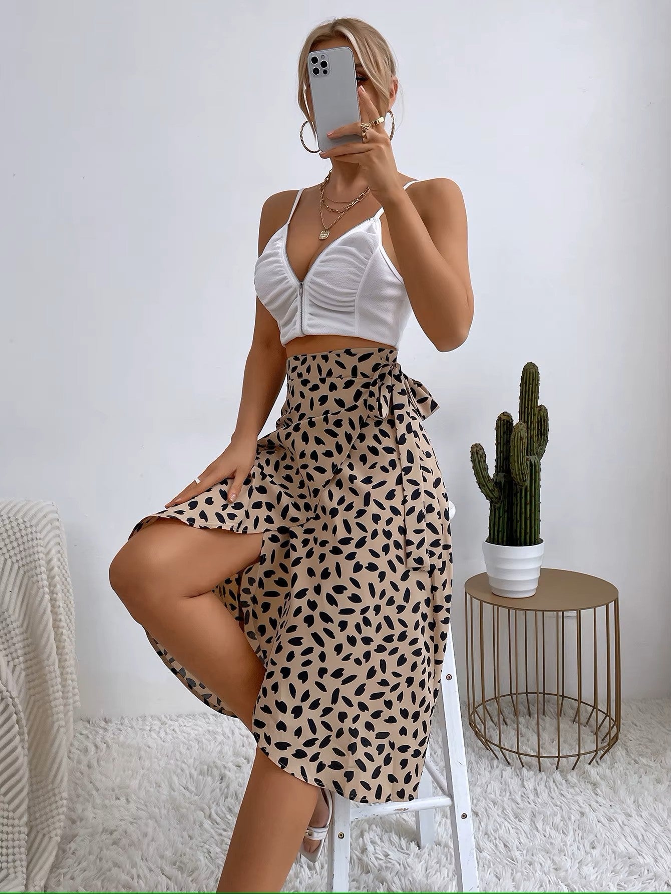 Women’s Wrap Tie Waist Split Front Midi Skirt